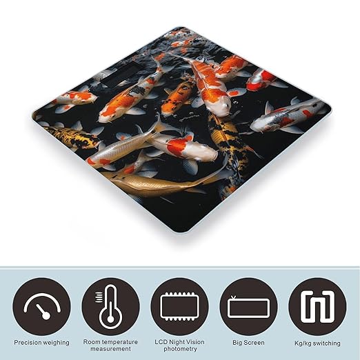 Japan Fancy Koi Carp Fishes Scale for Body Weight Accurate Digital Bathroom Scale Toughened Glass High Precision Scales Smart Weight Scales with Large LCD Backlight Display Weighing Machine