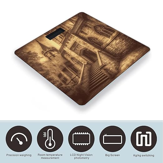 Vintage Medieval Castle Weight Scale Large Bathroom Scales Digital Weight with Bright LED Display Non Slip Automatic Weighing Scale Fashion Weighing Machine for Body