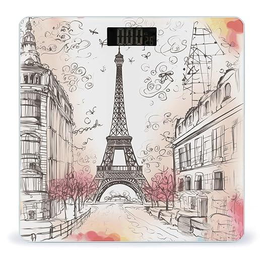 French Paris Tour Eiffel Tower Scale for Body Weight Highly Accurate Digital Bathroom Scale Sturdy Tempered Glass Weighing Scales with LCD Display Fashion Body Fat Smart Scales 400lb