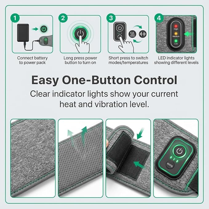 Wireless Heating Waist Belt with 8000mAh Battery 3 Vibration Modes &amp 3 Heat Levels Cordless Back Massager with Extension Strap for Lower Back Cramps Lumbar Support Office &amp Travel Use