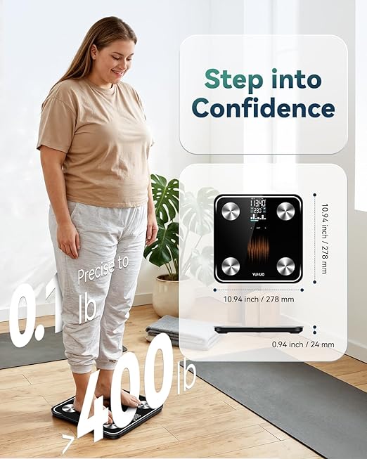 Smart Scale for Body Weight 4-Electrode BIA Body Composition Scale with High Precision Large LED Display Digital Bathroom Scale for BMI Body Fat Muscle Mass 18 Metrics Sync APP 400lb