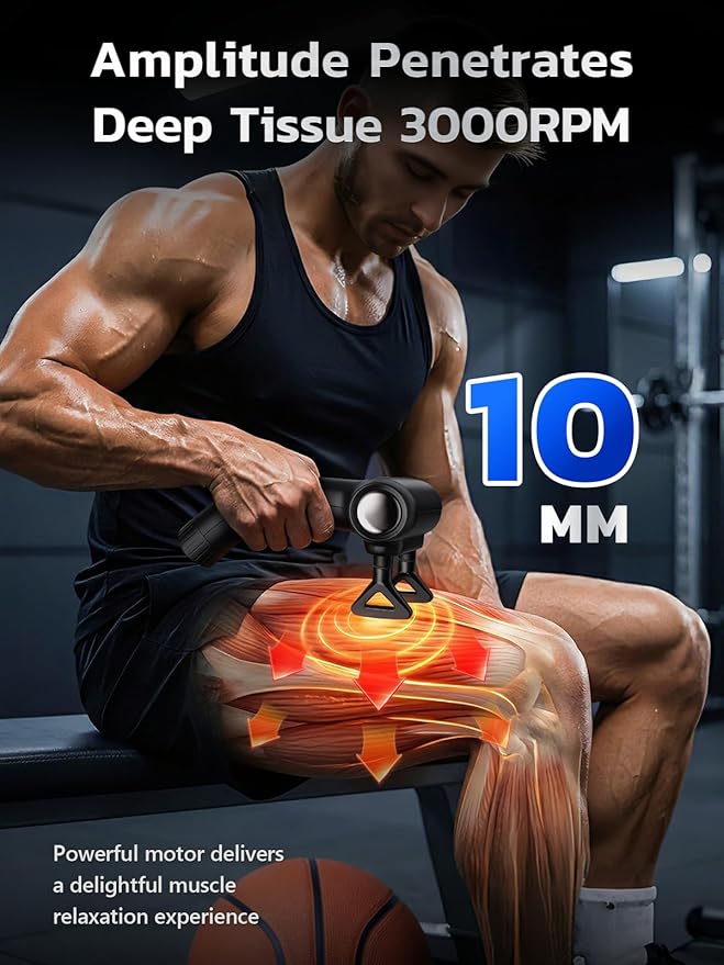 Dual Head Detachable Percussion Massage Gun with Extension Handle 3-in-1 Back Massager for Pain Relief Deep Tissue with 12 Massage Heads Muscle Massager for Arm Shoulder Lower Back Thigh Waist