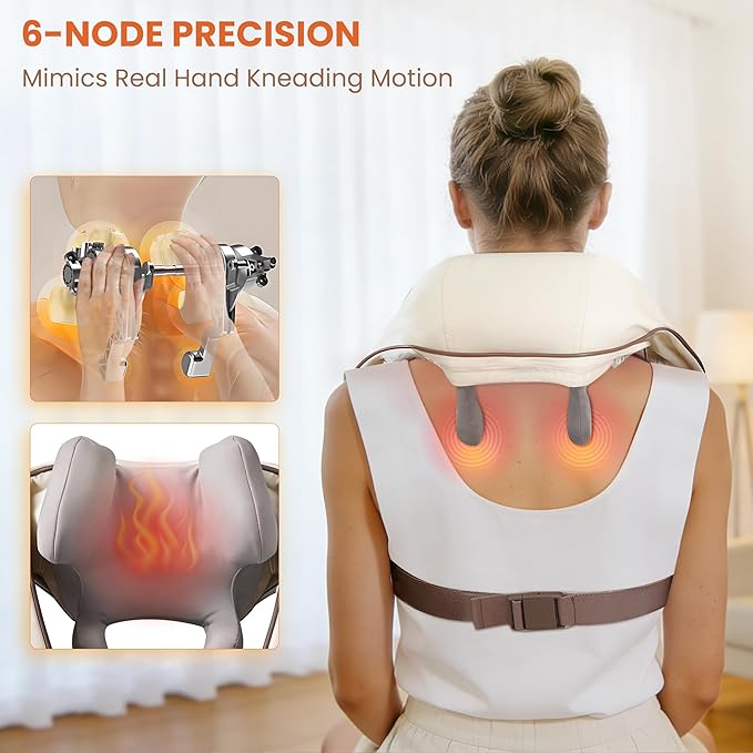 Cordless Shiatsu Neck and Shoulder Massager with Heat 6D Kneading Nodes for Back Massage &amp Deep Relaxation Auto 10 Mins Uses Whisper Quiet Rechargeable for Home Office Perfect Gifts for Men W