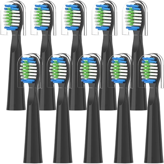 10PCSCompatibility for Fairywill FW-E11 E10 E6 D7S Electric Toothbrush Replacement Brush Heads(10PCS Black)
