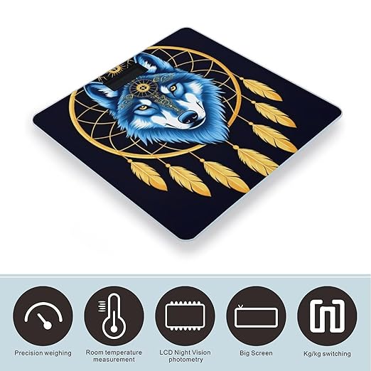 Automatic Switch Digital Bathroom Weighing Scale Smart Scale for Body Weight Boho Totem Native American Wolf Dream Catcher