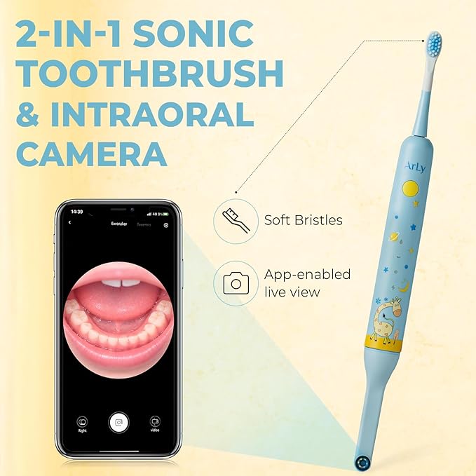 Arly Cam-Brush 2 - Wireless Intraoral Camera &amp Sonic Electric Toothbrush for Kids - Light Blue