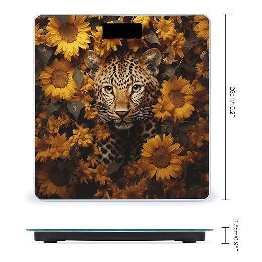 Leopard and Sunflower Smart Scale for Body Weight Accurate Bathroom Scale with LED Display Digital Weight Scales Weighing Machine High Precision Scales for Bath Home