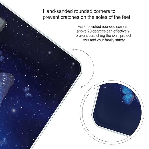 Blue Starry Butterfly Scale for Body Weight Safe Rounded Corners Tempered Glass Digital Bathroom Scale LED Display 400lb Capacity Weight Scales with High Precision Sensors