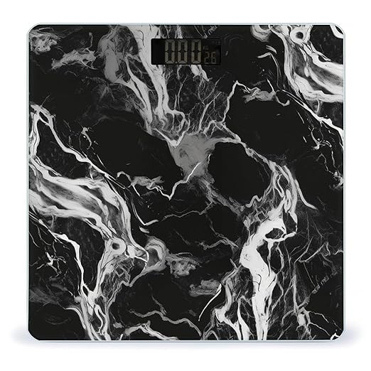 Black and White Marble Weight ScaleClear LED Display Bathroom Digital Weighing ScaleTempered Glass Digital Bathroom Scale for Body Weight Capacity Up to 400 Lbs