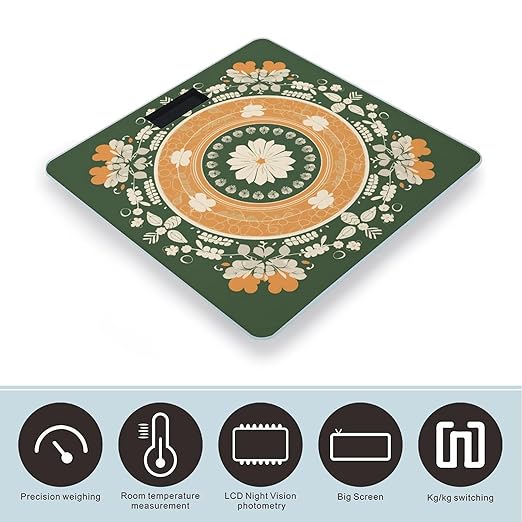 Patterns on The Background Scale for Body Weight Anti-Slip Tempered Glass Digital Bathroom Scales Clear LCD Display Weighing Scale Safe Rounded Corners Smart Scales