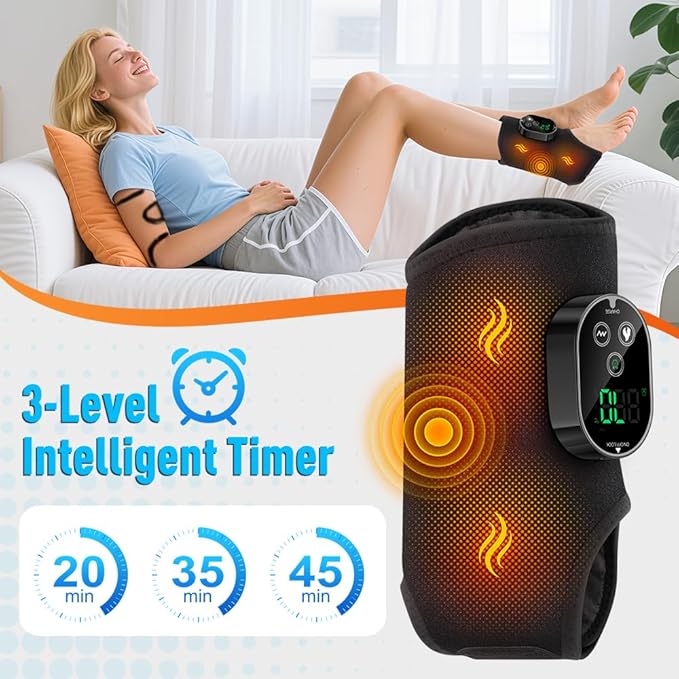 Wearable Ankle Massager with Heat &amp Vibration Cordless Heated Ankle Wrap for Ankle and Foot Comfort Adjustable Heat Levels Rechargeable 2-Pack Black