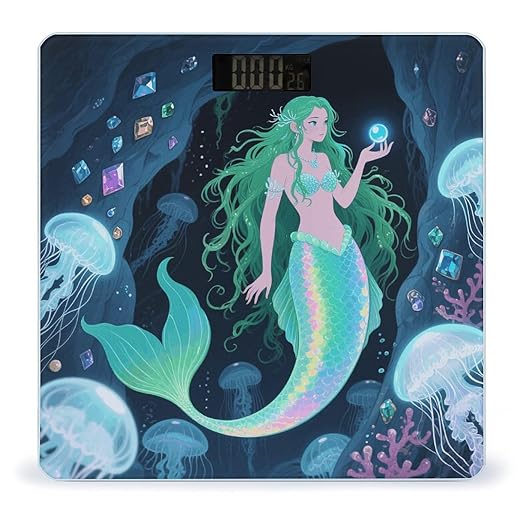 Mermaid in The Mysterious Cave Weight Scale Large Digital Bathroom Scales with Bright LED Display Non Slip Digital Scale and Step On Fashion Weighing Machine for Body