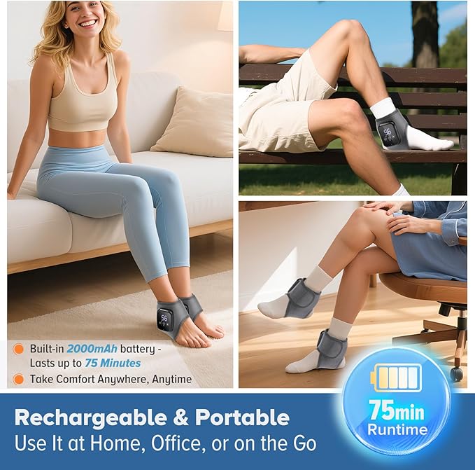 2 Pack Cordless Ankle Massager for Pain Relief Ankle Heating Pads for Pain Heated Ankle Massager for Pain Rechargeable Feet Heating Pads Feet Massage 3 Heat Levels 3 Massage Modes