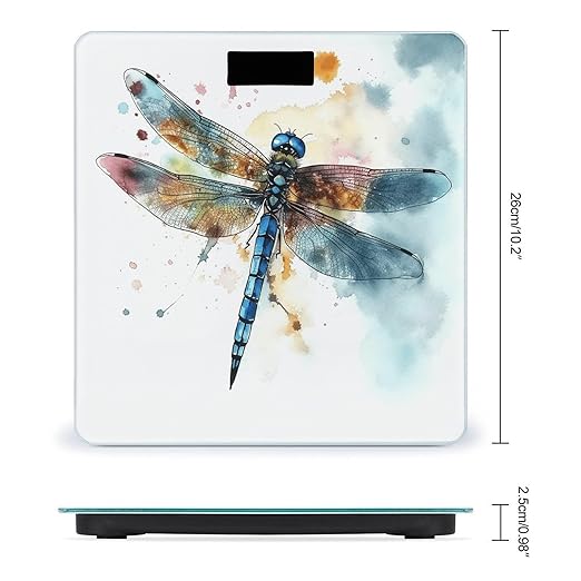 Watercolour Dragonfly Bathroom Scale Rounded Smart Scale for Body Weight Automatic Power On/Off Weight Scales Accurate Bathroom Digital Scales for Pet Home Bedroom Kitchen
