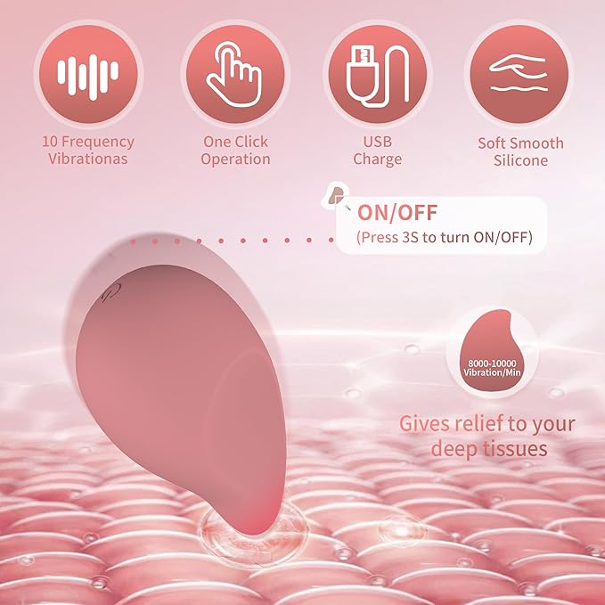 Mango-Shaped Relaxation Muscles Massage Tool for Shoulder Neck and Back Soft Rechargeable Waterproof Handheld Cordless Massager - for Soothing Pain Tension Stiffness and Fatigue - Light Rose