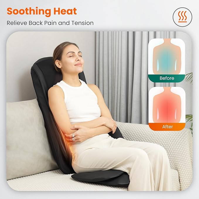 Snailax Shiatsu Neck and Back Massager with Heat Chair Massager with Compression Full Body Massage Chair Pad Seat Massager Gifts