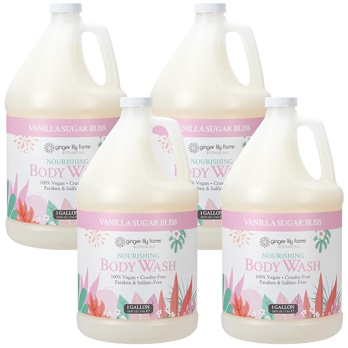 Ginger Lily Farms Botanicals Nourishing Body Wash 100% Vegan &amp Cruelty-Free Vanilla Sugar Bliss Scent 1 Gallon (Pack of 4)