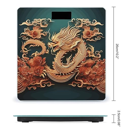 Digital Bathroom Scale for Body Weight Scale with Bright LCD Display High Accuracy Step-On Technology Auto On/Off Dragon Chinese Background Digital Scales 400 Lbs /180kg