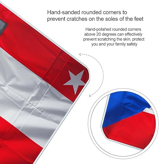 Puerto Rico Flag Scale for Body Weight Sturdy Tempered Glass Weighing Scales with LCD Display Accurate Digital Bathroom Scale Convenient Body Fat Smart Scales Easy Read