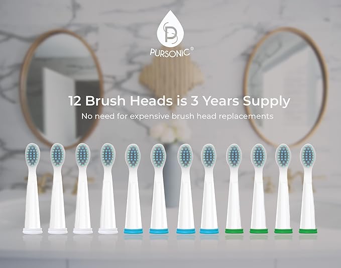 Pursonic Whitening USB Rechargeable Sonic Toothbrush-12 Brush Heads!- 38000 Brush Strokes Per Minute-3 Brushing Modes with 2 Minute Auto Timer (White)