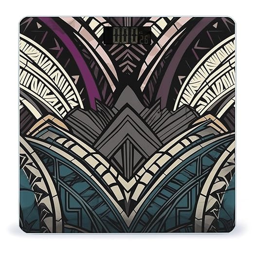 Art Deco Geometric Pattern Digital Bathroom Scale for Body Weight Weighing Scale with Backlit LCD Display High Precision Measurements &amp Measures Weight Up to 180kg