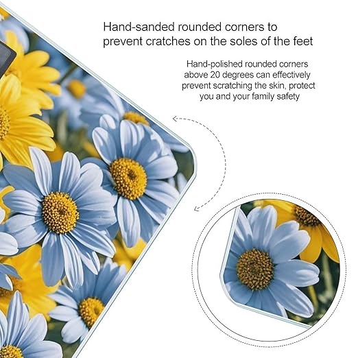Blue and Yellow Flowers Scale for Body Weight Highly Accurate Digital Bathroom Body Scale Digital Bathroom Scales for People Anti-Slip Large LCD Display Smart Scales