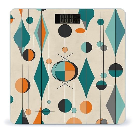 Mid Century GeometricScale for Body Weight with LCD High Precision Weighing Scales Fashion Sturdy Tempered Glass Weight Scales Easy-to-Read Digital Bathroom Scale for Daily 400lb