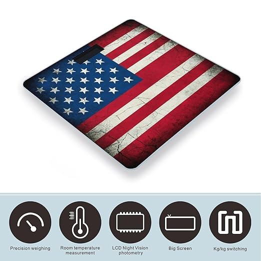 Automatic Switch Digital Bathroom Weighing Scale Smart Scale for Body Weight Grunge USA Flag