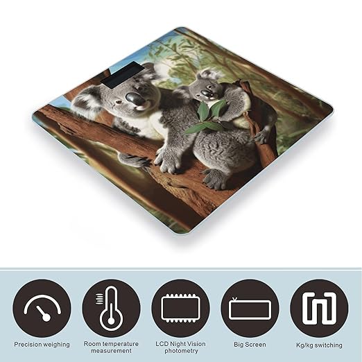 Koala Family Bathroom Scale for Body Weight Bathroom Weighing Scale with Backlit LCD Display Highly Accurate Measures Weight Up to 180kg