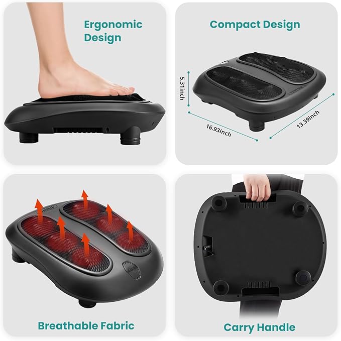 Nekteck Foot Massager with Heat Shiatsu Heated Electric Kneading Foot Massager Machine for Neuropathy Plantar Fasciitis Feet Massage for Pain Relief Circulation Ideal Gifts for Man Woman Her Him
