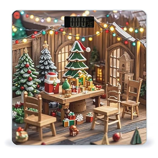 Christmas Wood Scale for Body Weight Highly Accurate Digital Bathroom Body Scale Digital Bathroom Scales for People Anti-Slip Large LCD Display Smart Scales