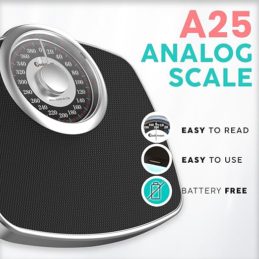 Adamson A25 Scales for Body Weight - Up to 400 LB - New - 5.3 Dial on 12.4 x 10.2 Platform - Anti-Skid Rubber Surface - Bathroom Scale Analog - Durable with 20-Year Assurance - Silver