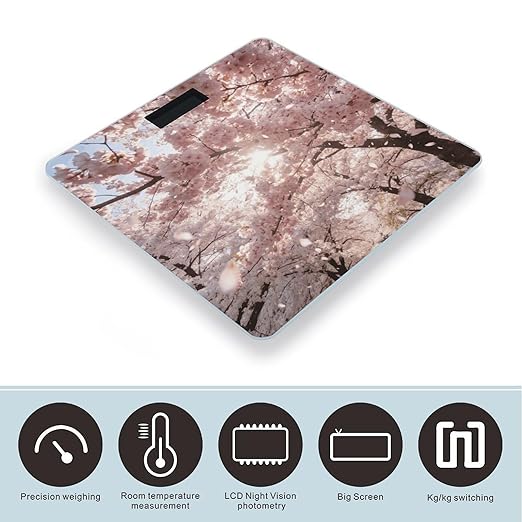 Cherry Blossoms Pink Weight ScaleClear LED Display Bathroom Digital Weighing ScaleTempered Glass Digital Bathroom Scale for Body Weight Capacity Up to 400 Lbs