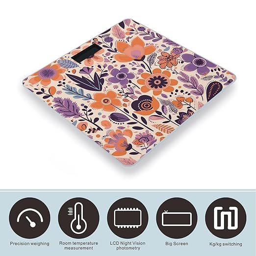 Light Orange Flowers Scale for Body Weight Digital Bathroom Scale Accurate Smart Weight Scales with Large Display Weighing Machine High Precision Scales