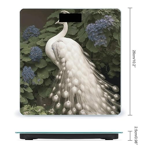 White Peacock Scale with LCD Precision Weighing Scales Sturdy Tempered Glass Weight Scales Easy-to-Read Anti-Slip Weight Digital Bathroom Scale for Daily
