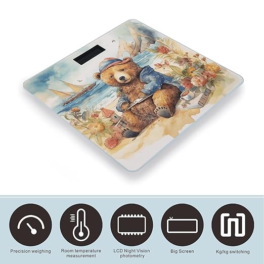 A Bear on The Beach Scale for Body Weight Digital Bathroom Scale Accurate Smart Weight Scales with Large Display Weighing Machine High Precision Scales