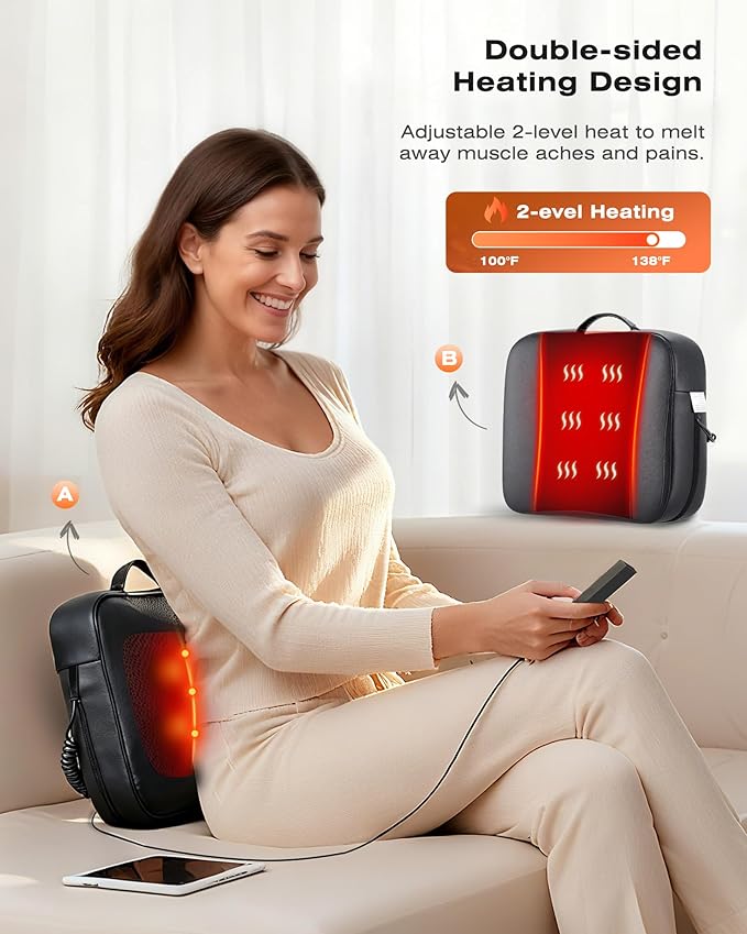 Back Massager for Pain Relief Deep Tissue with Heat - Shiatsu Kneading Back Massage for Chair Neck Massagers Pad for Lower Back Leg Shoulder Lumbar Support Pillow for Office Car for Men Women