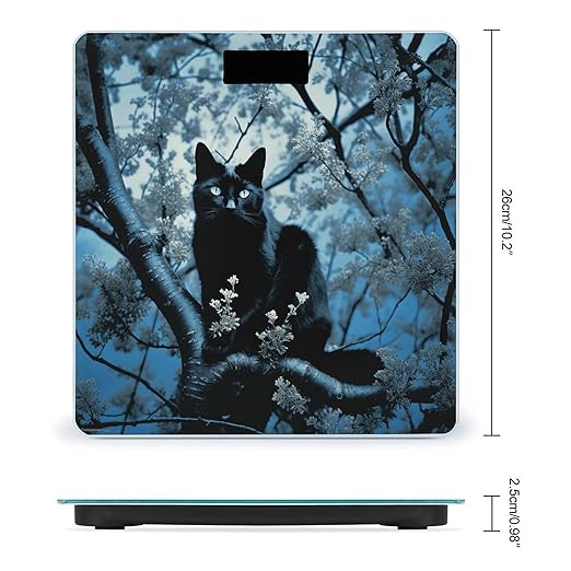 Black Cat on Tree Bathroom Scale for Body Weight LCD Display Digital Bathroom Scale Tempered Glass Bathroom Weight Scales Fashion Smart Scales for Home Bedroom 400 Lb