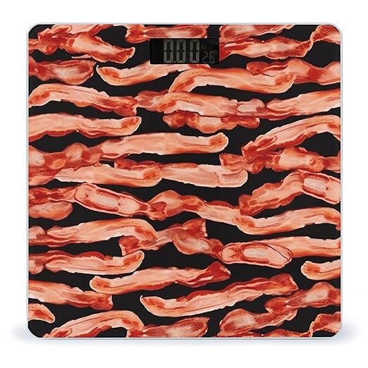 Bacon Pattern Scale for Body Weight High Precision Digital Weight Scales with LCD Display Anti-Slip Sturdy Slim Tempered Glass Bathroom Scale for Home Use