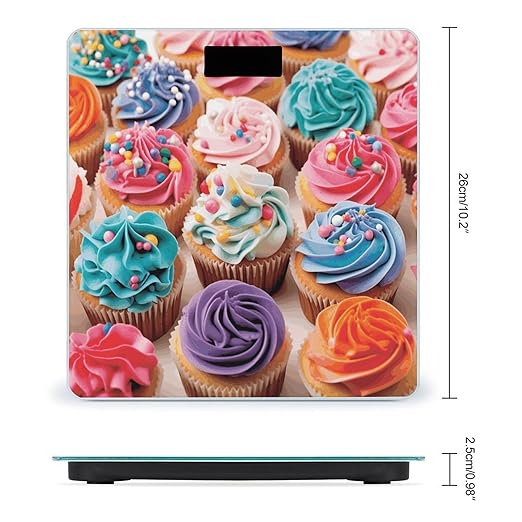 Birthday Cupcakes Bathroom Scale for Body Weight Bathroom Weighing Scale with Backlit LCD Display Highly Accurate Measures Weight Up to 180kg