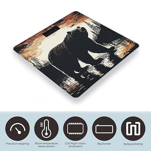 Bear Silhouette Digital Bathroom Scale for Body Weight with High Precision Digital Weighing Scale with BMI Clear LCD Display and Step-On Measures Weight Up to 180kg