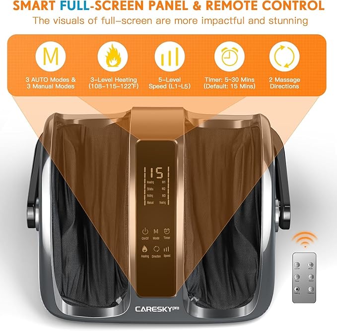 HSA Eligible FSA Shiatsu Foot Massager with Heat 3-Heating for Circulation and Pain Relief Deep Kneading Rolling for Calf-Feet-Arm Relaxation Plantar Fasciitis Neuropathy