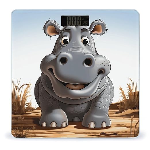 Cartoon Hippo Bathroom Scale Large LCD Backlight Display Digital Scale Rounded Corners Body Scales Automatic Power On/Off Bathroom Scales for Home Bedrooms
