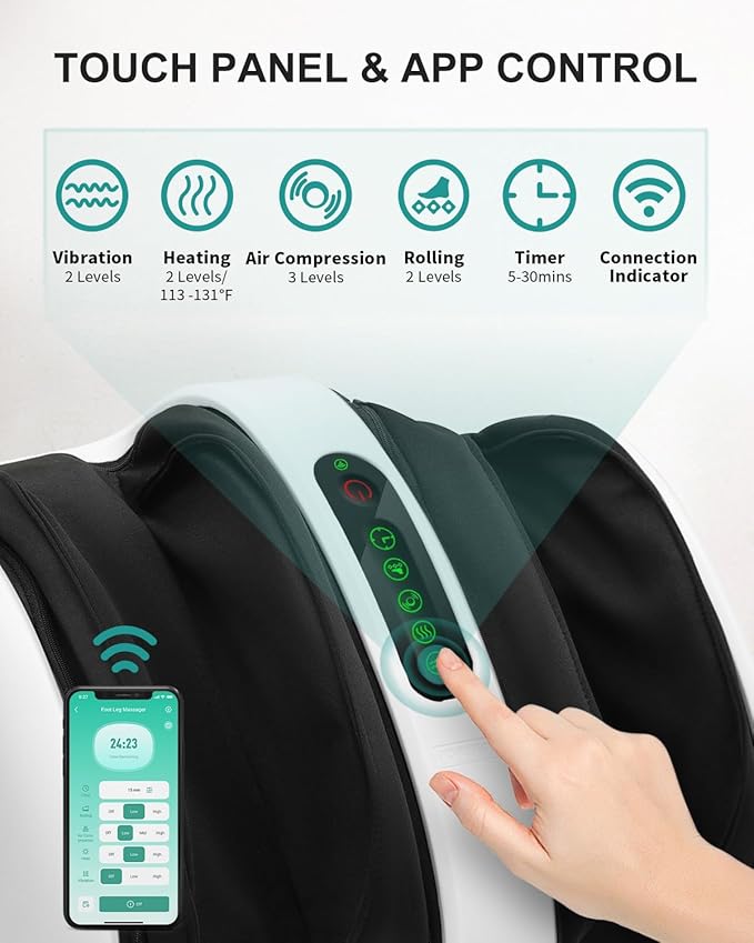 Nekteck Foot Shiatsu Massager for Circulation and Pain Relief Smart Electric Massage Machine with Heat Deep Kneading Vibration for Feet Calf Arm Muscle Relax White (APP Control)