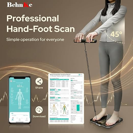 Behnke Pro Max Smart Body Scale with 8 Electrodes – Body Composition Scale with 28 Metrics Weight BMI Body Fat Muscle Mass Visceral Fat BMR Bluetooth App
