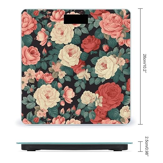 Roses and Peonies Scale for Body Weight Highly Accurate Digital Bathroom Scale Sturdy Tempered Glass Weighing Scales with LCD Display Fashion Body Fat Smart Scales 400lb