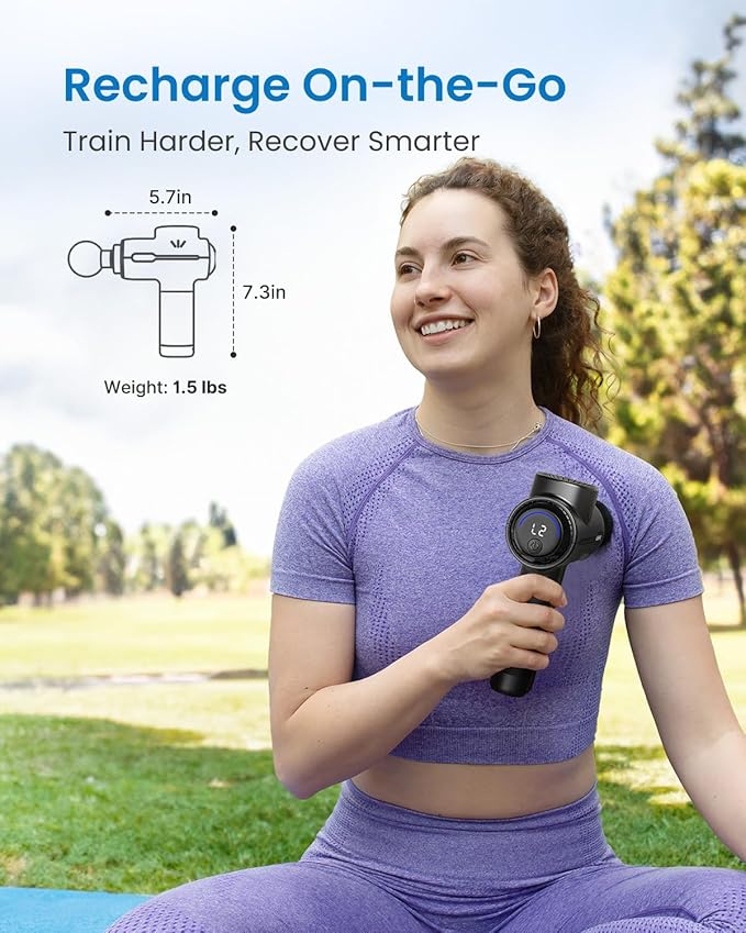 RENPHO Active+ Percussion Massage Gun - 5 Adjustable Speeds for Back Neck Muscle Recovery - App Controlled Guided Courses with Carry Case for Professional Athlete Gym and TravelBlack