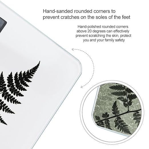 Natural Plant Silhouette Fern LeafScale for Body Weight with LCD High Precision Weighing Scales Fashion Sturdy Tempered Glass Weight Scales Easy-to-Read Digital Bathroom Scale for Daily 400lb