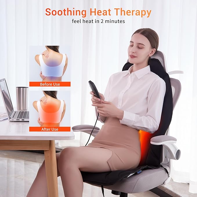 Back Massage Chair Pad with Heat Back Massager for Back Pain Relief Chair Massager with Vibration Portable Massage Chair Pad for Office Use Gifts for Dad &amp Mom