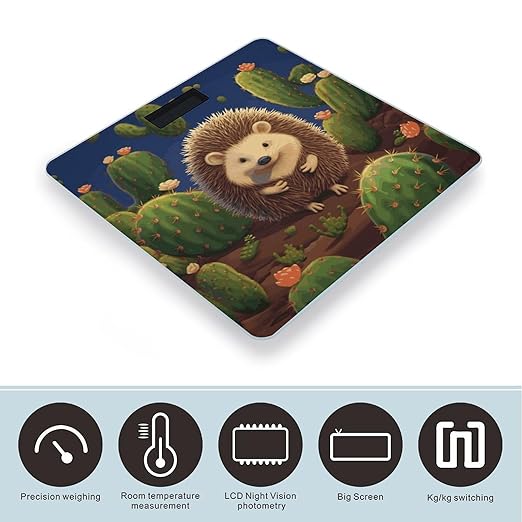 Hedgehog Cactus Weight Scale Digital Electronic Scales Bathroom Scale Larg LCD Backlight Display High Precision MeasurementsTempered Glass